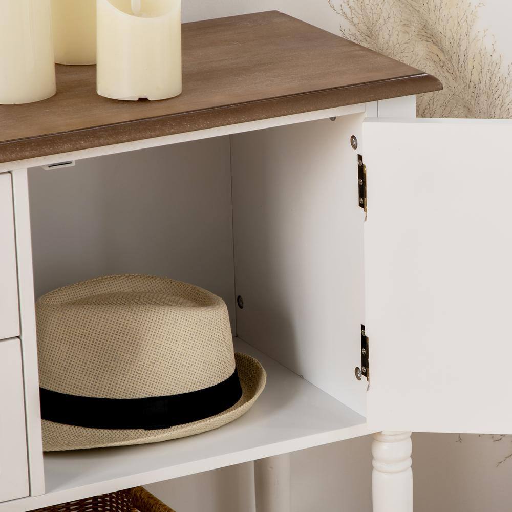 White Wood Console Table with Drawers and Storage Shelf