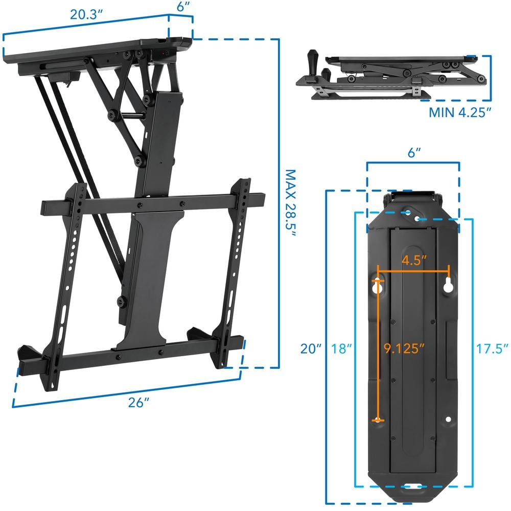 Motorized Black Steel Ceiling TV Mount for 32-70 Inch Screens