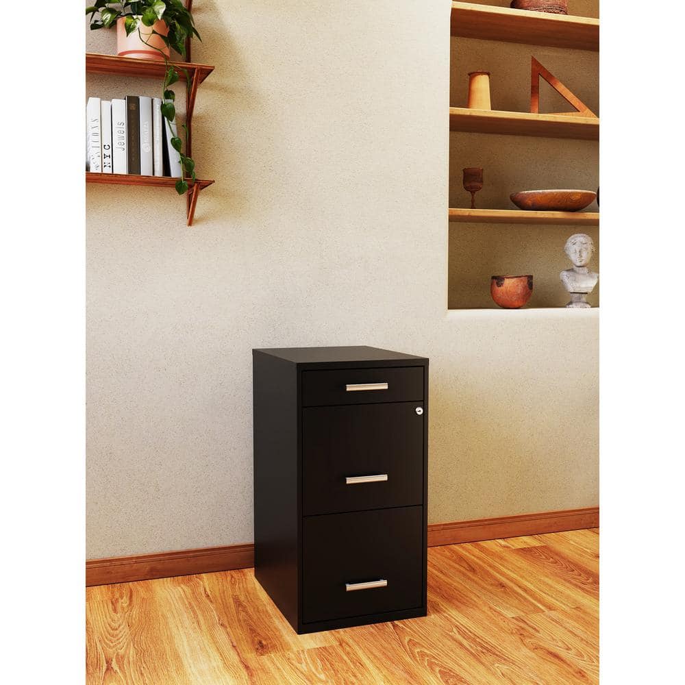 Black Steel 3-Drawer Lockable Vertical File Cabinet
