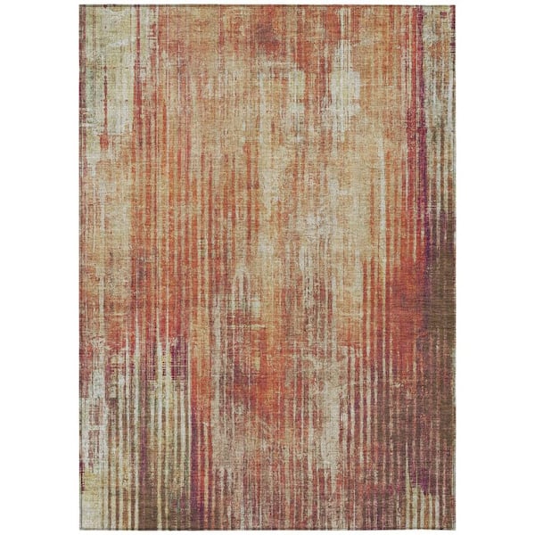 Orange, Beige, Taupe 10 ft. x 14 ft. Woven Striped Polyester Rectangle Indoor/Outdoor Area Rug