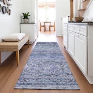 Mayfield Premium Machine Washable Abstract AMF1219 Blue 2 ft. 3 in. x 7 ft. 6 in. Runner Rug