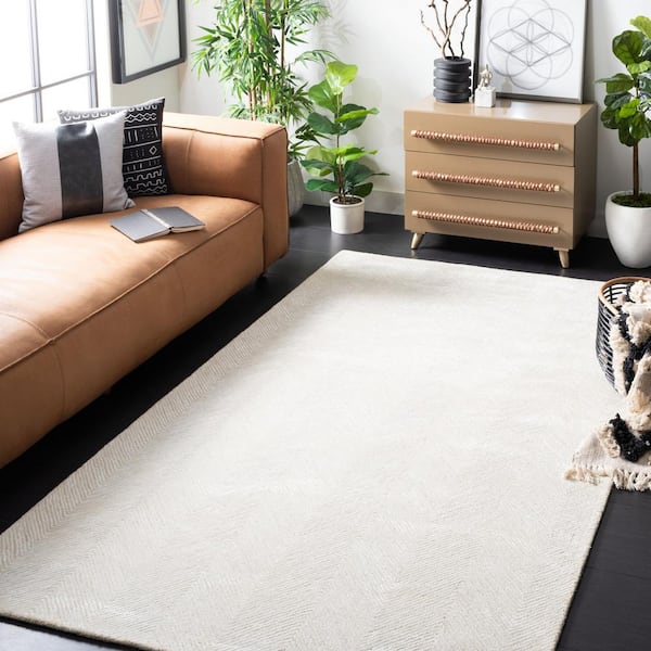 Soho Ivory/Beige Doormat 3 ft. x 5 ft. Solid Color Chevron Area Rug