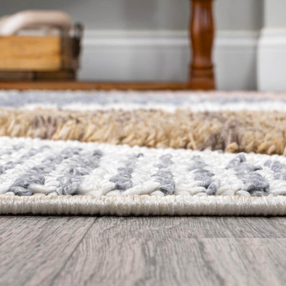 Ivory Geometric Synthetic Flat Woven Reversible Area Rug