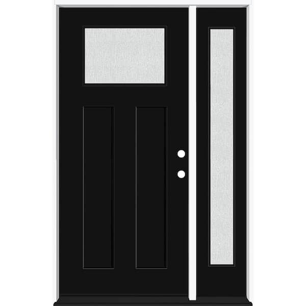 Legacy 53 in. x 80 in. 1/4 Toplite Rain Glass LHIS Primed Black Finish Fiberglass Prehung Front Door w/14 in. SL