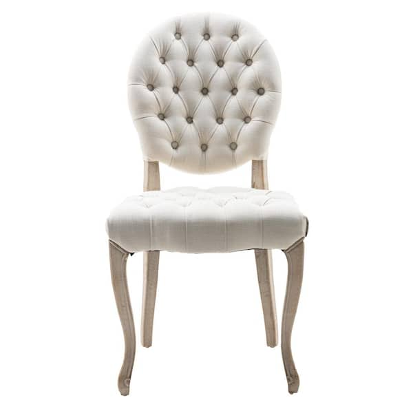 Home Craft Decor Louis French Antique Wood Tufted Oval Dining Chair Beige