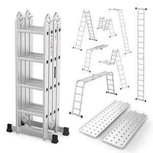 15.5 ft. Reach 330 lb. Aluminium 7-in-1 Folding Ladder, Heavy Duty Combination Multi-Position Ladder