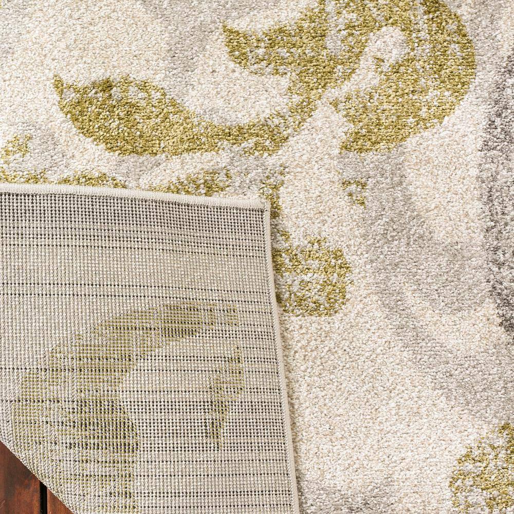Ivory and Light Grey Floral Synthetic Area Rug