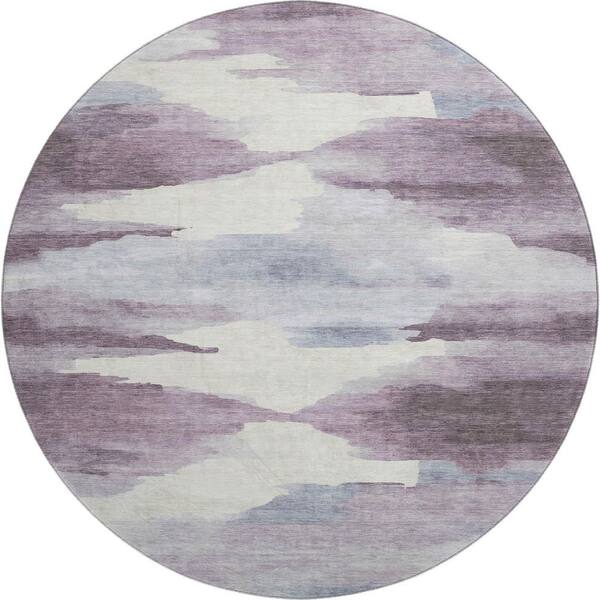 Mayfield Premium Machine Washable Abstract AMF2259 Plum 8 ft. x 8 ft. Round Rug