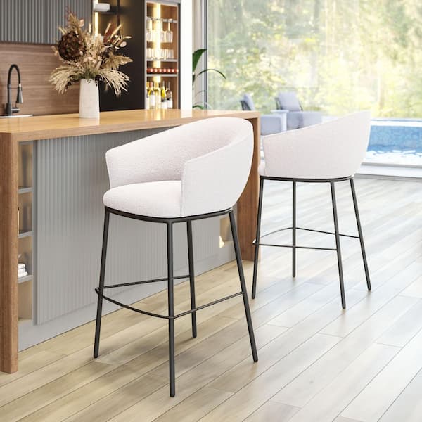 Essen 29.5 in. Solid Back Ivory Plywood Frame Barstool with 100% Polyester Seat