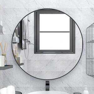 32 in. W x 32 in. H Small Round Alloy Framed Wall Bathroom Vanity Mirror in Black