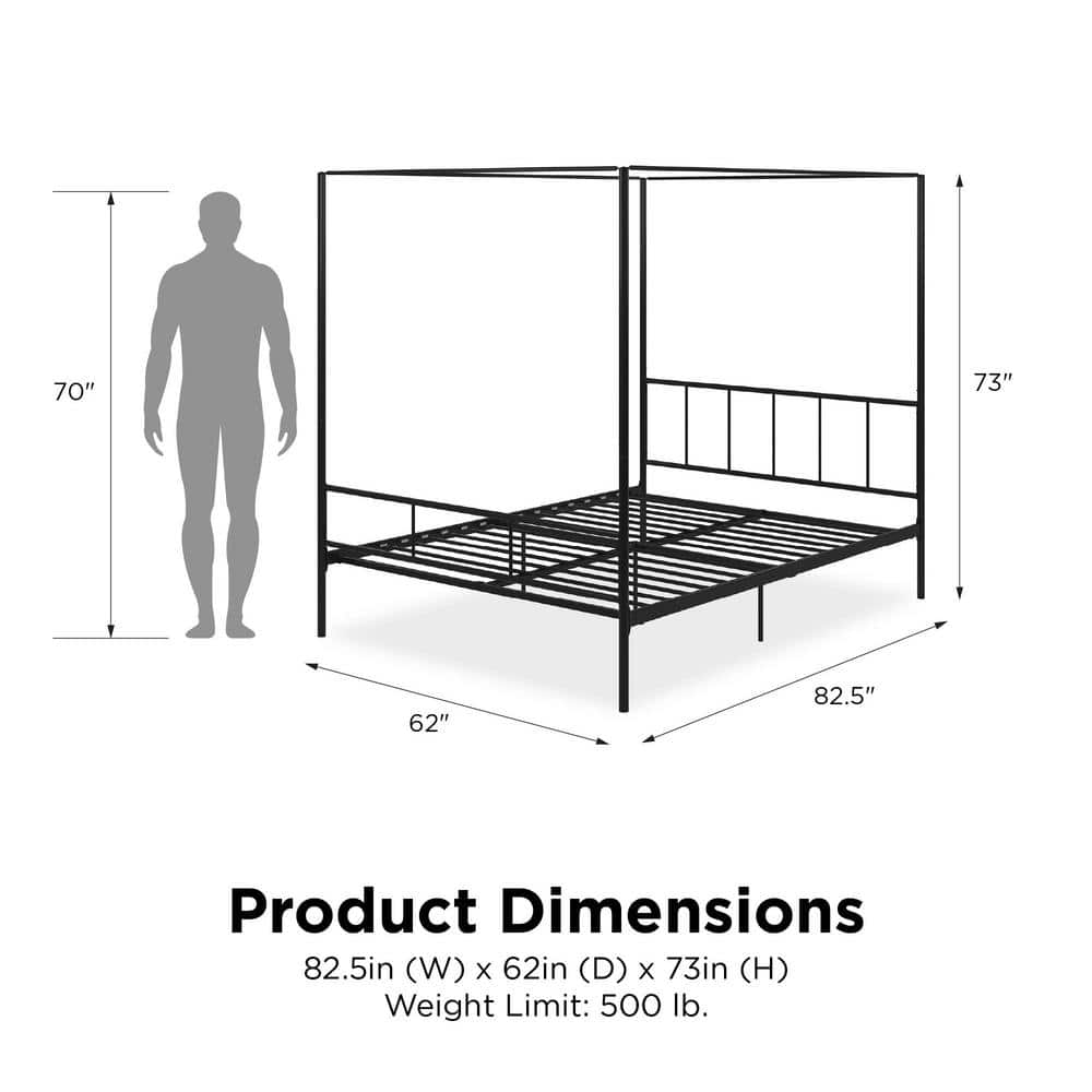 Marion Black Metal Queen Canopy Platform Bed with Headboard