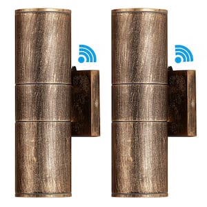 12-Watt Bronze Dusk to Dawn Cylinder Outdoor Hardwired Wall Lantern Scone with Integrated LED, 2700K (2-Pack)