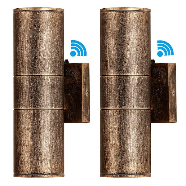 HKMGT 12-Watt Bronze Dusk to Dawn Cylinder Outdoor Hardwired Wall Lantern Sconce with Integrated LED, 2700K (2-Pack)