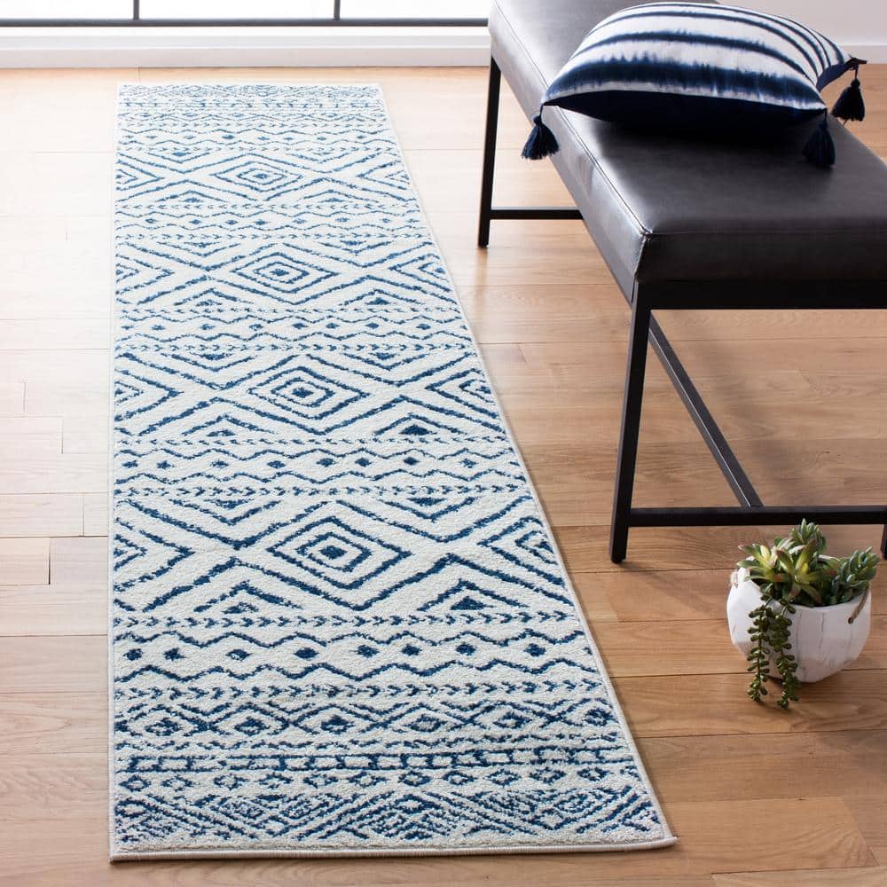 Tulum 2 ft. x 15 ft. Ivory/Navy Striped Geometric Diamonds Runner Rug price history on PriceWatchPro