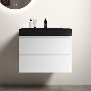 30 in. W x 18.1 in. D x 25.2 in. H 1 Sink Floating Bath Vanity in White with 1-Matt Black Solid Surface Top