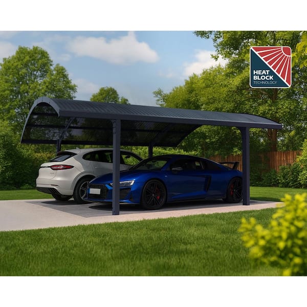 Arizona Wave 19 ft. x 16 ft. Gray Double Arch Shape Metal Carport with Corrugated Roof Panels