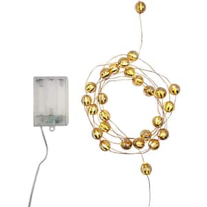 Battery Operated LED Mini String Lights with Warm White Lights and Gold Ball Accents