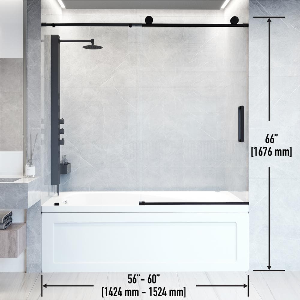 Elan 66" Frameless Sliding Tub Door with Matte Black Hardware
