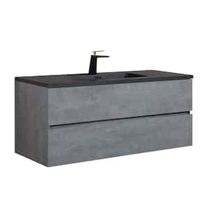 48 in. W x 20 in. D x 21 in. H Single Sink Floating Bath Vanity in Ash Gray with Matte Black Quartz Sand Top