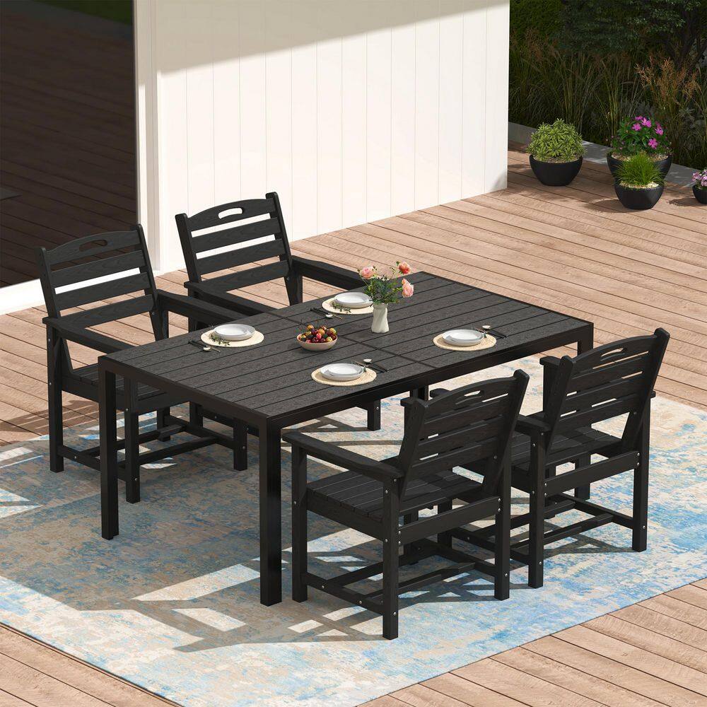 5-Piece Metal Outdoor Dining Set with 4 HDPE Patio Chairs and Rectangular Table, Patio Dining Table Set for 4