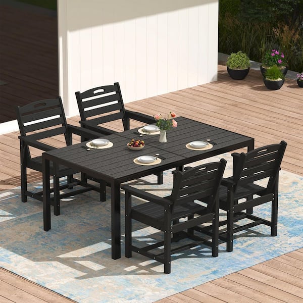 5-Piece Metal Outdoor Dining Set with 4 HDPE Patio Chairs and Rectangular Table, Patio Dining Table (Set for 4)