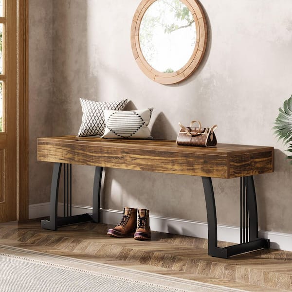 Brown Entryway Bench 47 in. Long Bench with Metal Legs, Indoor End of Bed Bench for Bedroom, Dining Room, Entry
