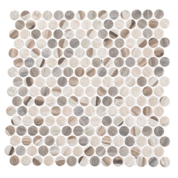 ANDOVA Dexo Noel Gray/Tan/Brown 4.5 in. x 8.25 in. Penny Round Smooth Glass Mosaic Tile Sample