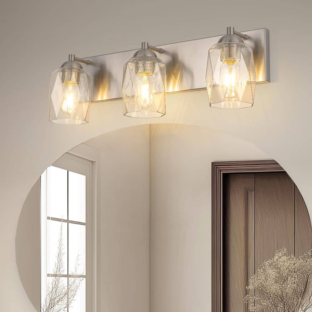 22 in. 3-Light Nickel Damp Rated Cylinder Vanity Light for Bathroom with Dimmable No Bulbs Included price history on PriceWatchPro