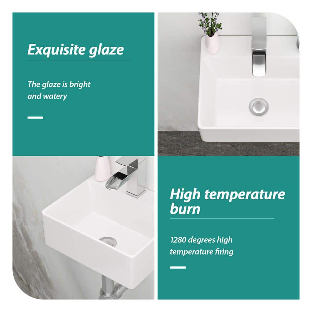White Ceramic Rectangular Wall-Mount Bathroom Sink