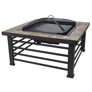 Cascade Slate Top 34 in. Wx22.5 in. H Square Steel Wood Black Fire Pit