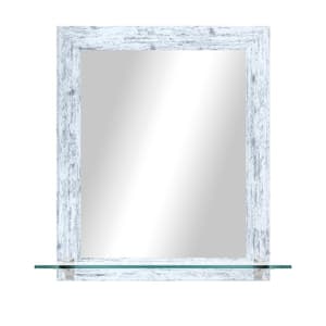 21.5 in. W x 25.5 in. H Rectangle White Weathered Vertical Mirror With Tempered Glass Shelf/Chrome Brackets