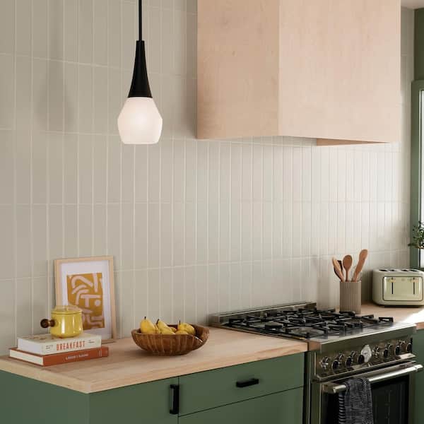 Deela 17 in. 1-Light Black Modern Kitchen Island Pendant Hanging Light with Opal Glass