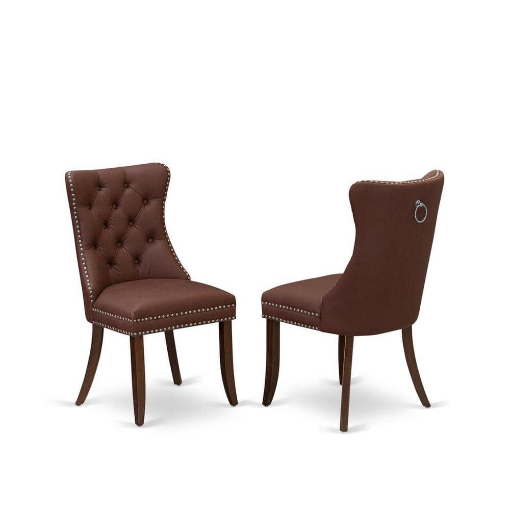 Mahogany 3-Piece Dining Set with Burgundy Upholstered Chairs