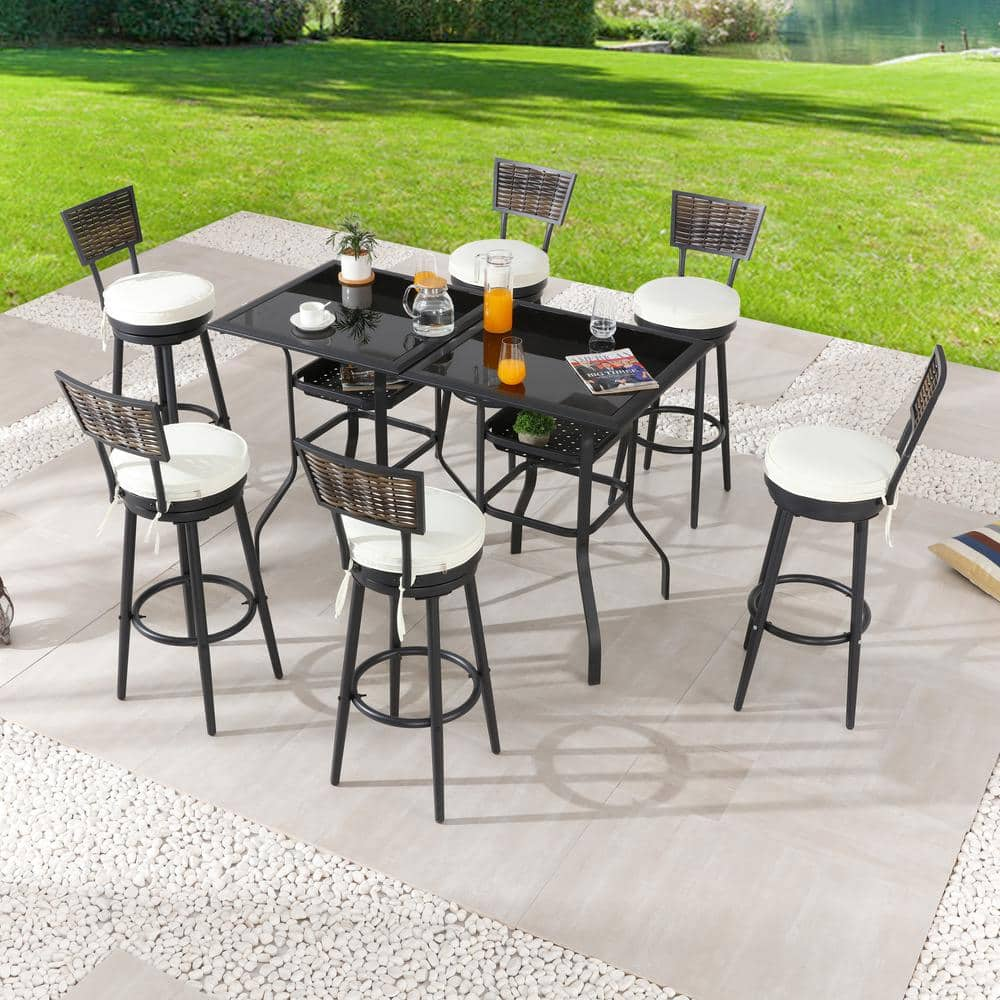 Patio Festival 8-Piece Wicker Bar Height Outdoor Dining Set with Beige ...