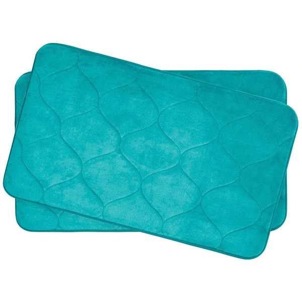 BounceComfort Palace Turquoise 17 in. x 24 in. Memory Foam Bath Mat Set (2-Piece)
