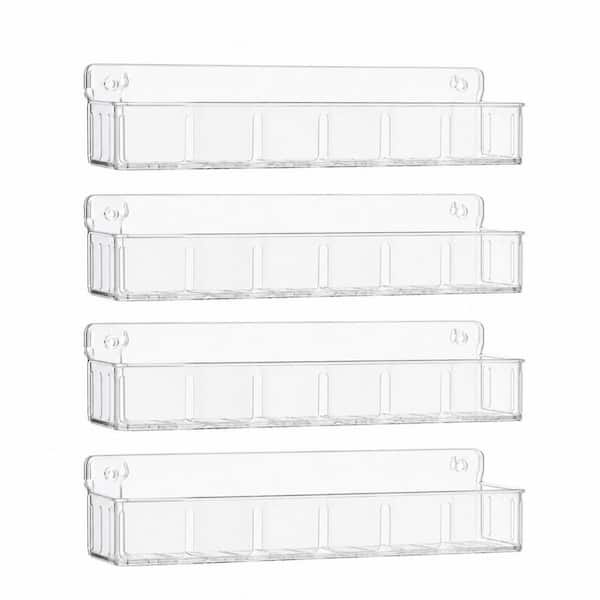 4 Pack Clear Wall Mount Spice Rack Organizer Adhesive or Screw Install for Kitchen Cabinet or Pantry Door