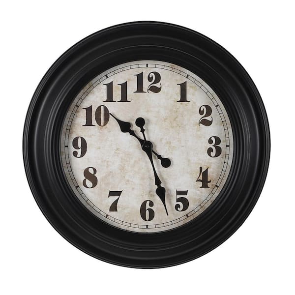 Oumilen 23 in. Silent Battery Operated Non Ticking Black Frame Plastic Wall Clock