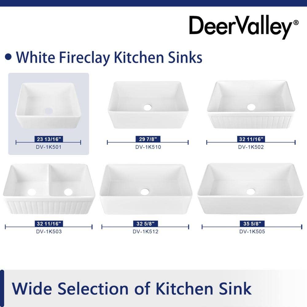 White Fireclay 24" Single Bowl Farmhouse Sink