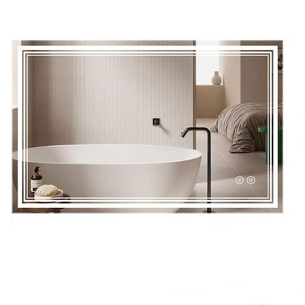 JimsMaison 40 in. W x 24 in. H Large Rectangular Frameless Anti-Fog Wall Mounted Bathroom Vanity Mirror in Silver