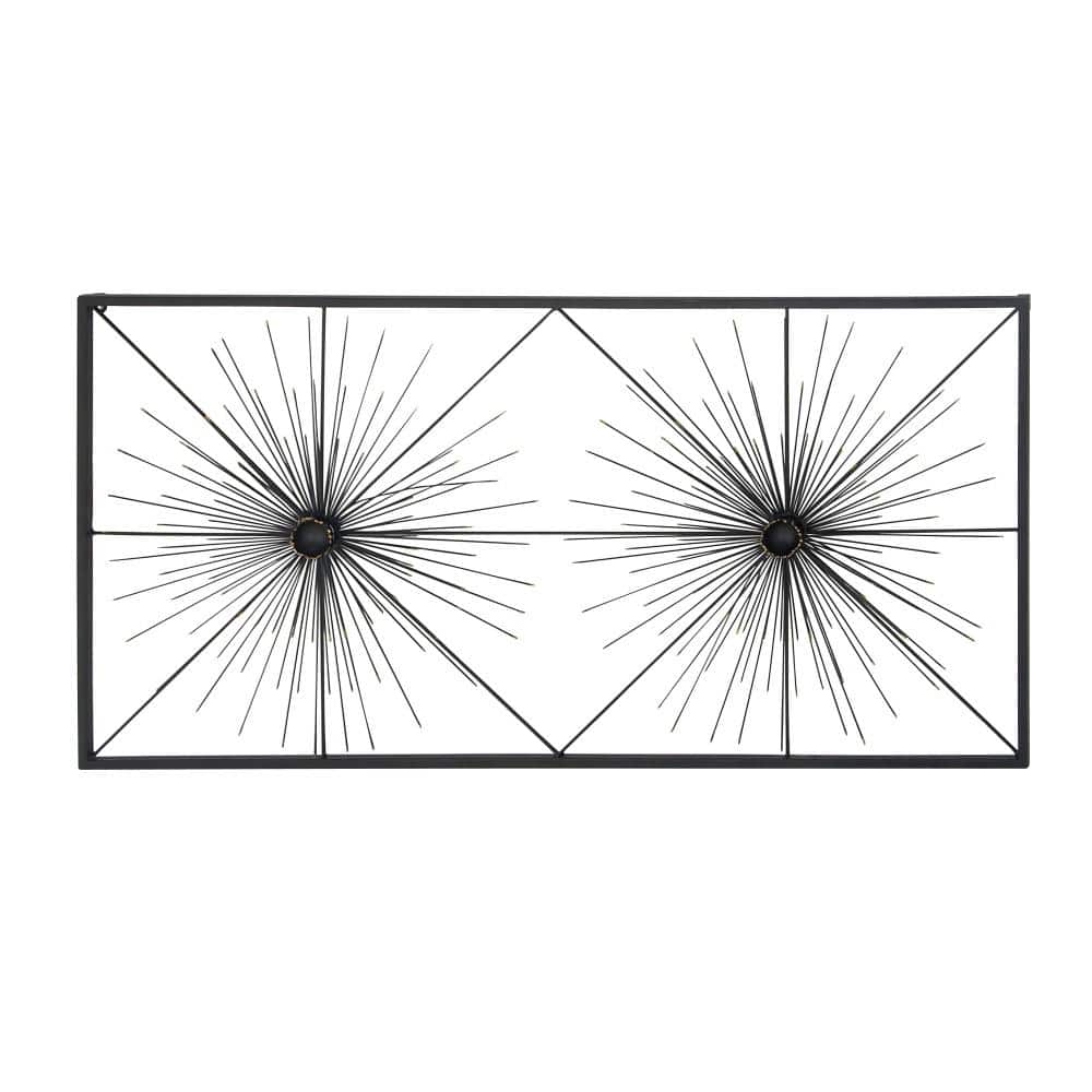 Black Iron Starburst Wall Sculpture with Frame, 24" x 48"