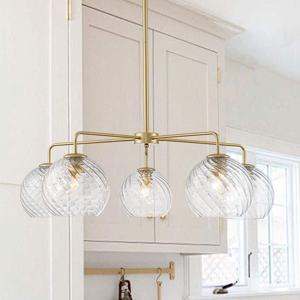 Ceder 5-Light 33.5 in. W Gold Sputnik Chandelier with Clear Twisted Glass Globe Shades for Living Room price history on PriceWatchPro