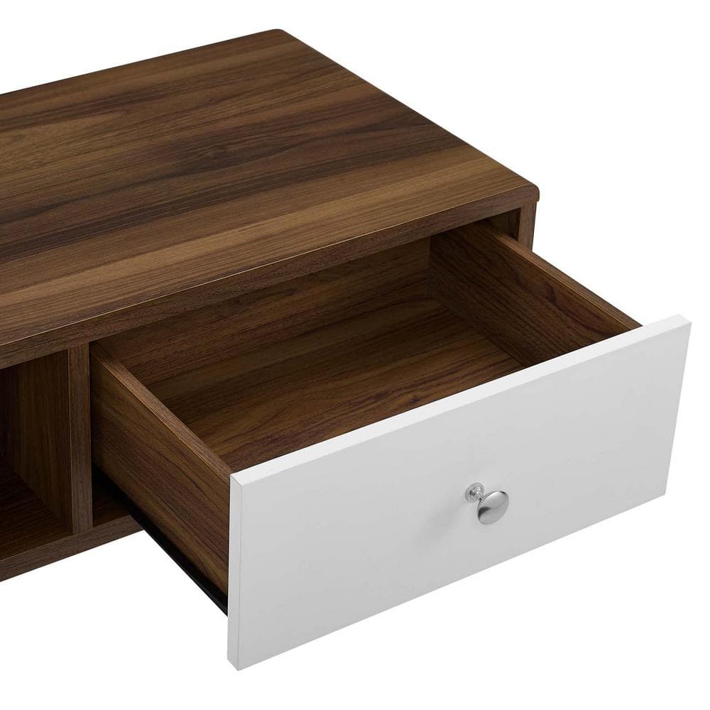 Sleek 70'' Walnut White Media Console with Cabinet Storage