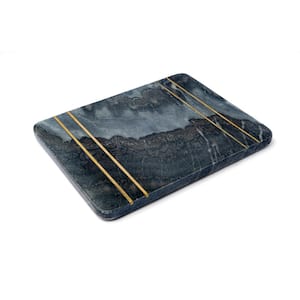 Marble Collection 10 in. Rectangle Dark Grey Marble Charcuterie Board with Brass Inlay Accents