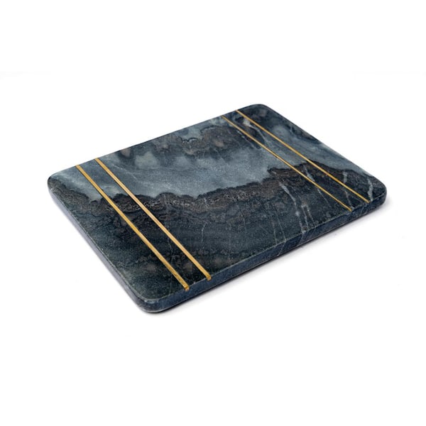 LEXI HOME Marble Collection 10 in. Rectangle Dark Grey Marble Charcuterie Board with Brass Inlay Accents