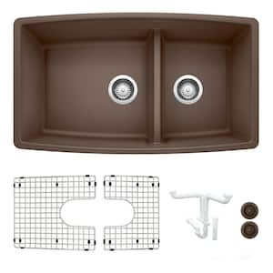 Performa 33 in. Undermount Double Bowl Cafe Granite Composite Kitchen Sink Kit with Accessories