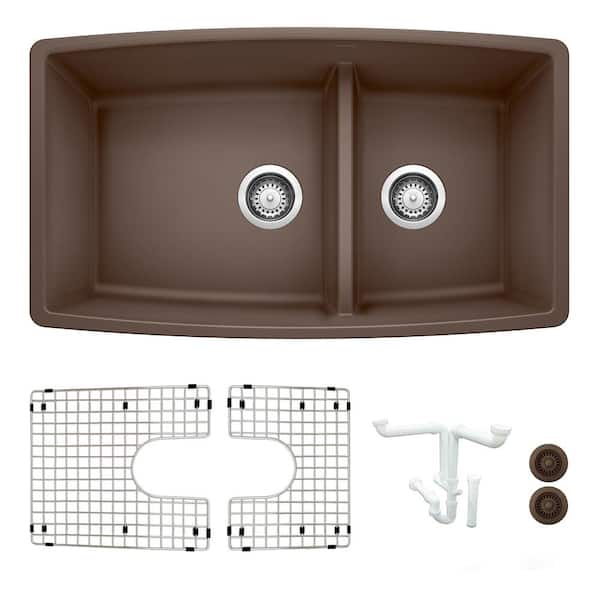 Blanco Performa 33 in. Undermount Double Bowl Cafe Granite Composite Kitchen Sink Kit with Accessories