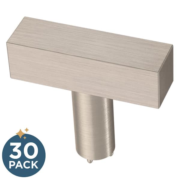 Franklin Brass (30-Pack) Simple Square Bar 1-1/4 in. (32 mm) Modern Stainless Steel T-Shaped Bar Cabinet Knobs