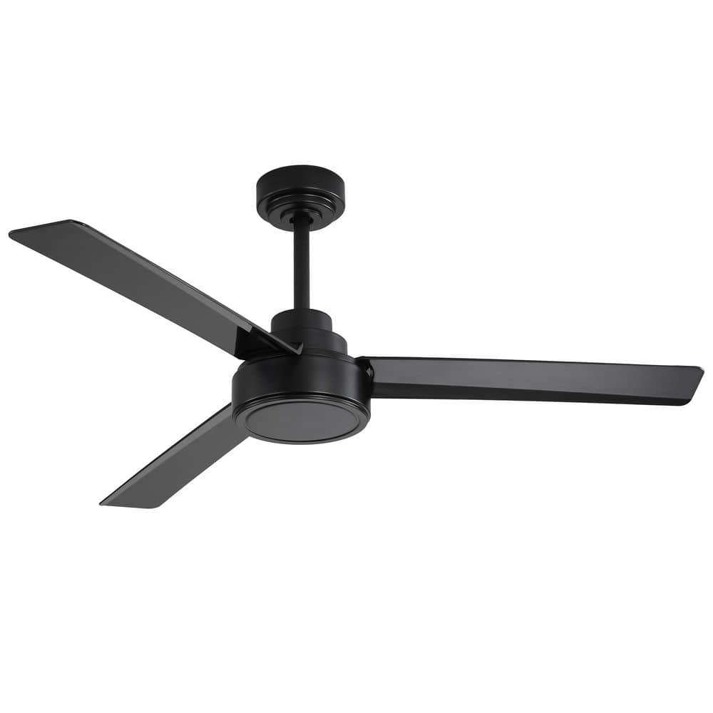 52 in. Modern 3 ABS Blades Black Downrod Ceiling Fan without Lights, with R