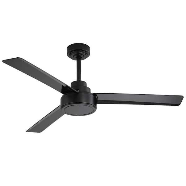 Yardreeze 52 in. Modern 3 ABS Blades Black Downrod Ceiling Fan without Lights, with Remote Control 6-speed Reversible DC Motor
