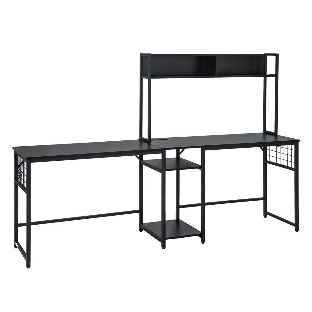 Costway 59 in. L shaped Black Desk with Power Outlet Large Corner Desk Converts to 2 Person Long Desk HCST00087 The Home Depot